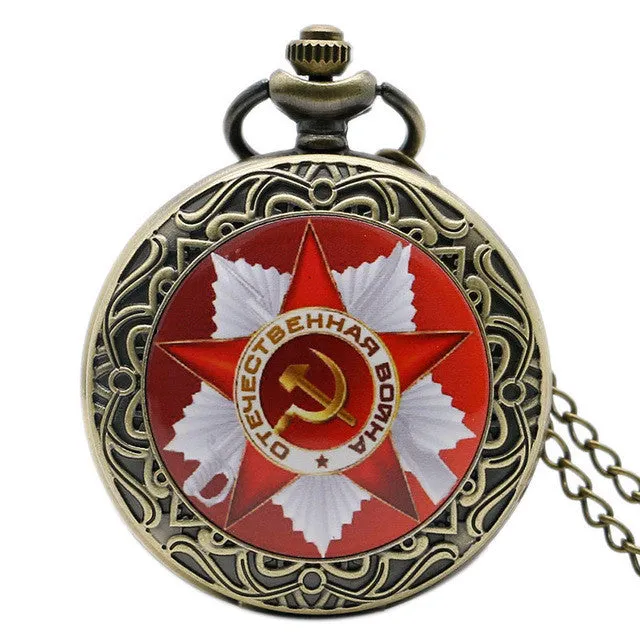 2017 Vintage Bronze New Soviet Sickle Hammer Style Quartz Pocket Watch Men Women Pendant Christmas Gift