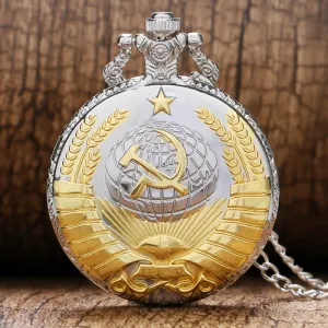 2017 Vintage Bronze New Soviet Sickle Hammer Style Quartz Pocket Watch Men Women Pendant Christmas Gift