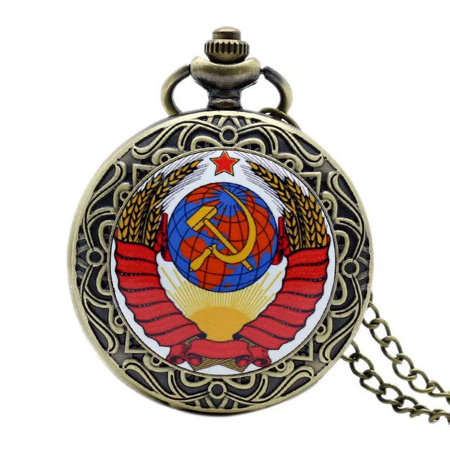 2017 Vintage Bronze New Soviet Sickle Hammer Style Quartz Pocket Watch Men Women Pendant Christmas Gift
