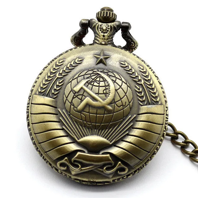 2017 Vintage Bronze New Soviet Sickle Hammer Style Quartz Pocket Watch Men Women Pendant Christmas Gift