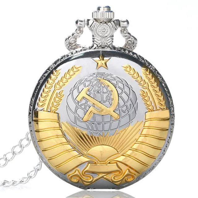 2017 Vintage Bronze New Soviet Sickle Hammer Style Quartz Pocket Watch Men Women Pendant Christmas Gift