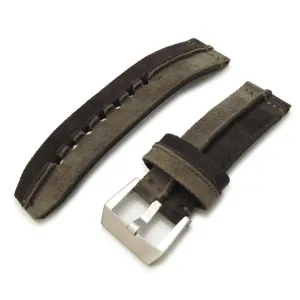 24mm MiLTAT Khaki   D Brown Ridge Design Suede watch strap, Olive Hand Stitch