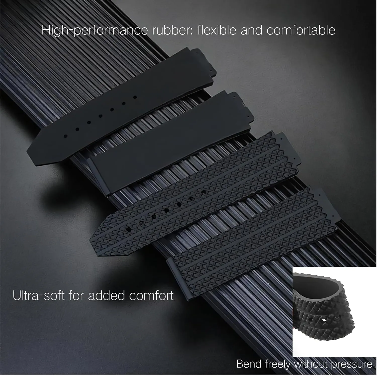 25mm 19mm 22mm Silicone Watch Strap for Hublot Big Bang-Structured Rubber with Replacement Band Tool
