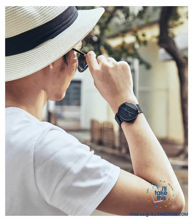 Ambassador Blue Point Ultra Sleek Men's Wristwatch all Black with Mesh Stainless Wristband