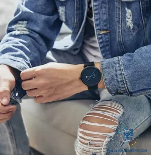 Ambassador Blue Point Ultra Sleek Men's Wristwatch all Black with Mesh Stainless Wristband