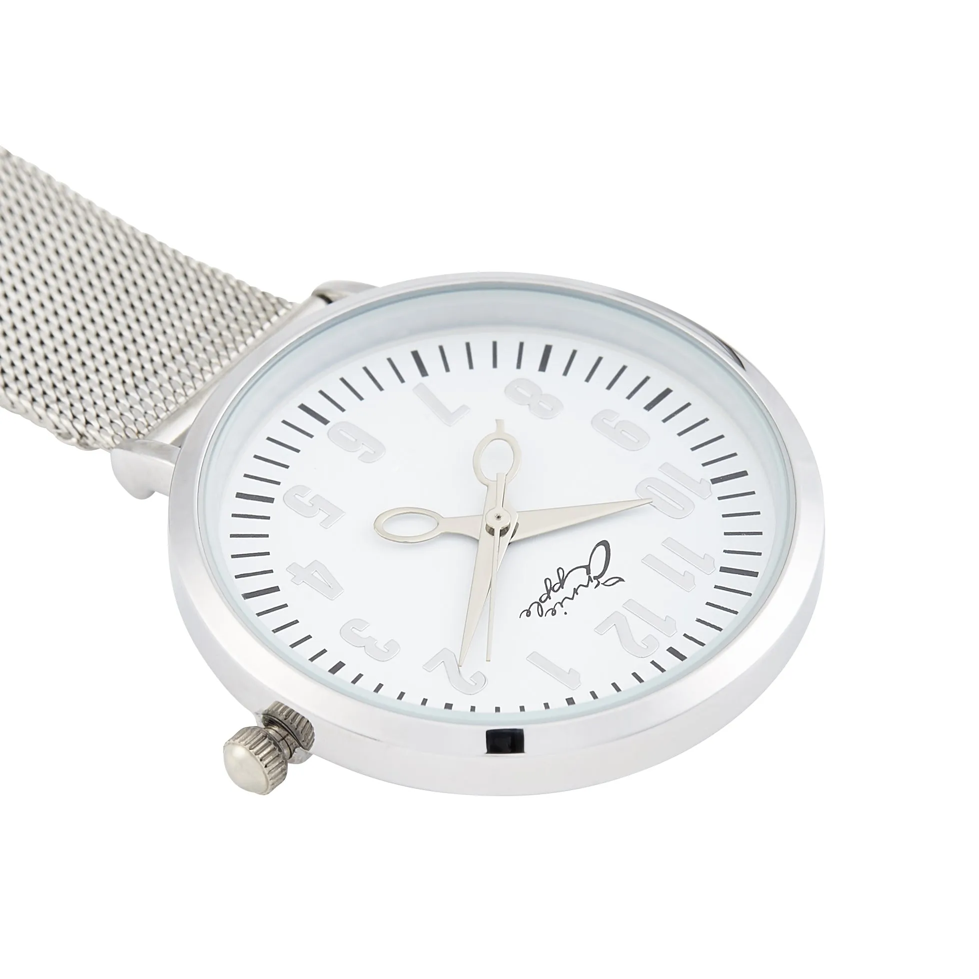 Annie Apple Nurses Fob Watch - Aurora - White/Silver, Numbered - Mesh - 35mm