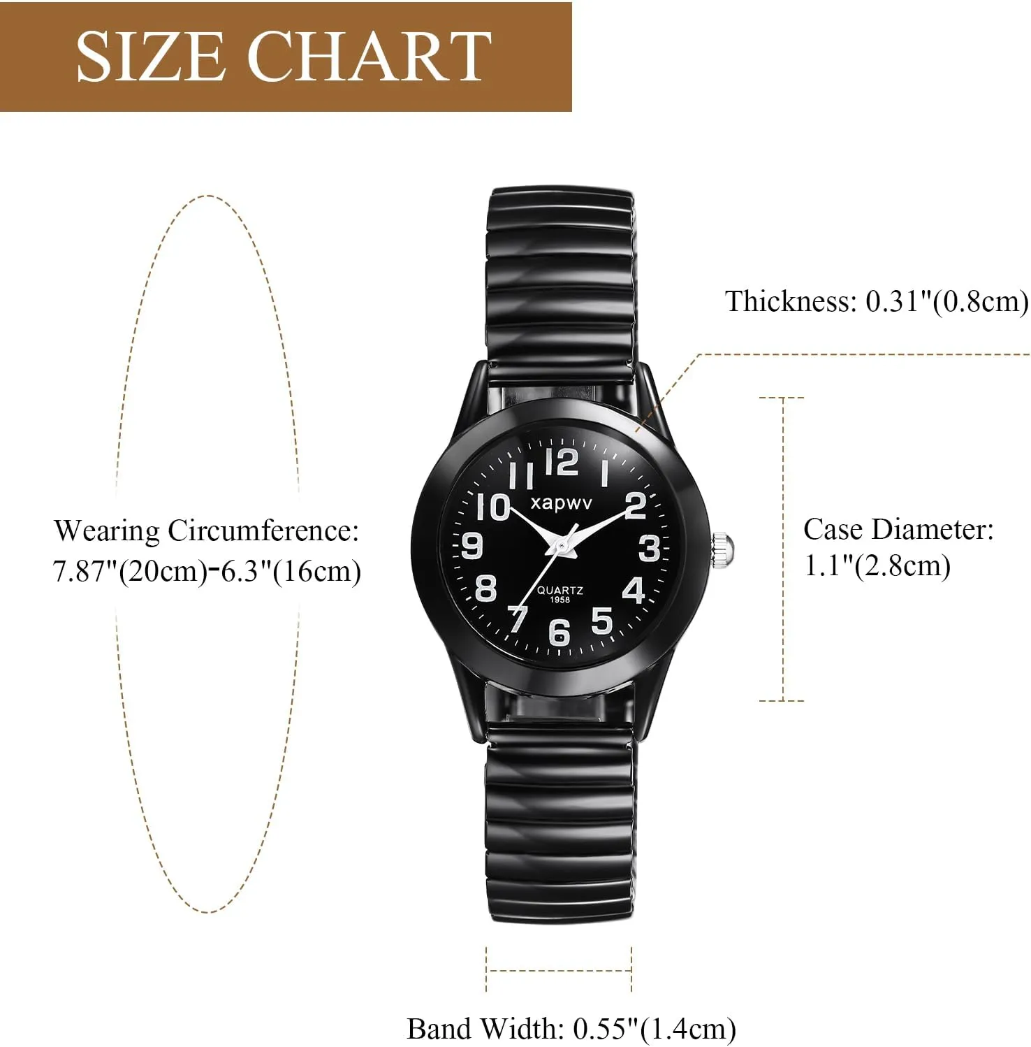 Aroncent Stretch Band Wrist Watch: Easy Reader Ultra Thin Large Face Expansion Band - Analog Quartz Wristwatch for Men and Women