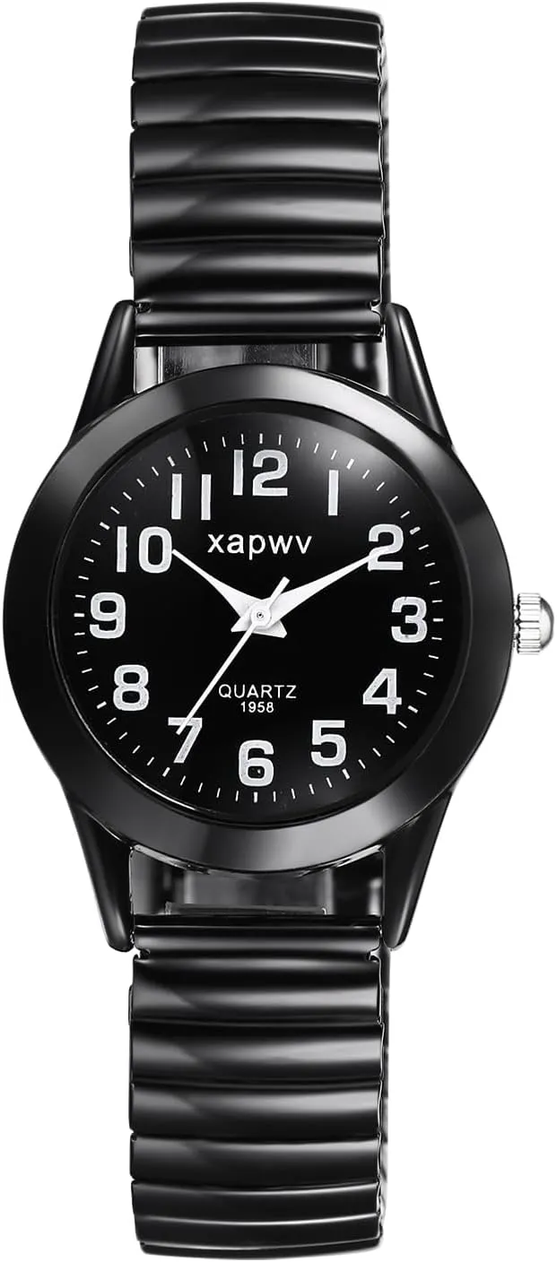 Aroncent Stretch Band Wrist Watch: Easy Reader Ultra Thin Large Face Expansion Band - Analog Quartz Wristwatch for Men and Women