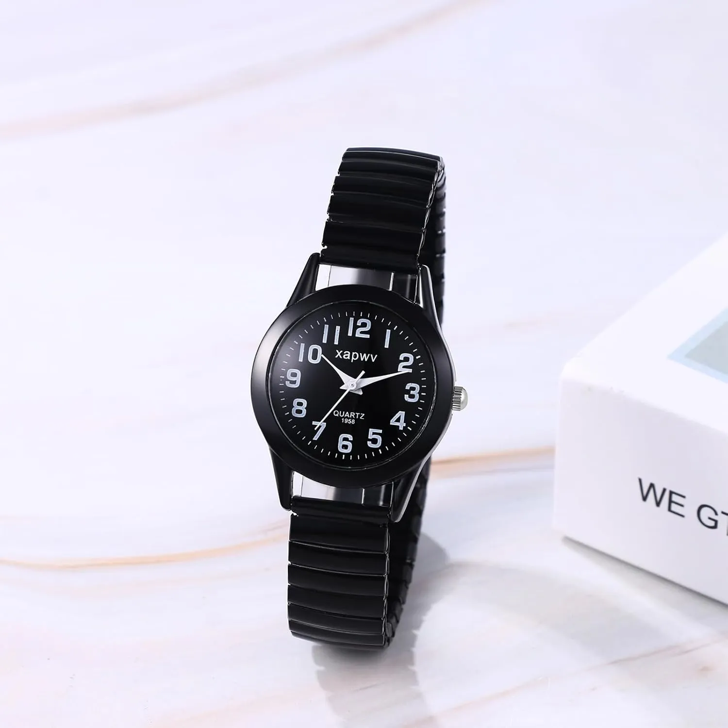 Aroncent Stretch Band Wrist Watch: Easy Reader Ultra Thin Large Face Expansion Band - Analog Quartz Wristwatch for Men and Women