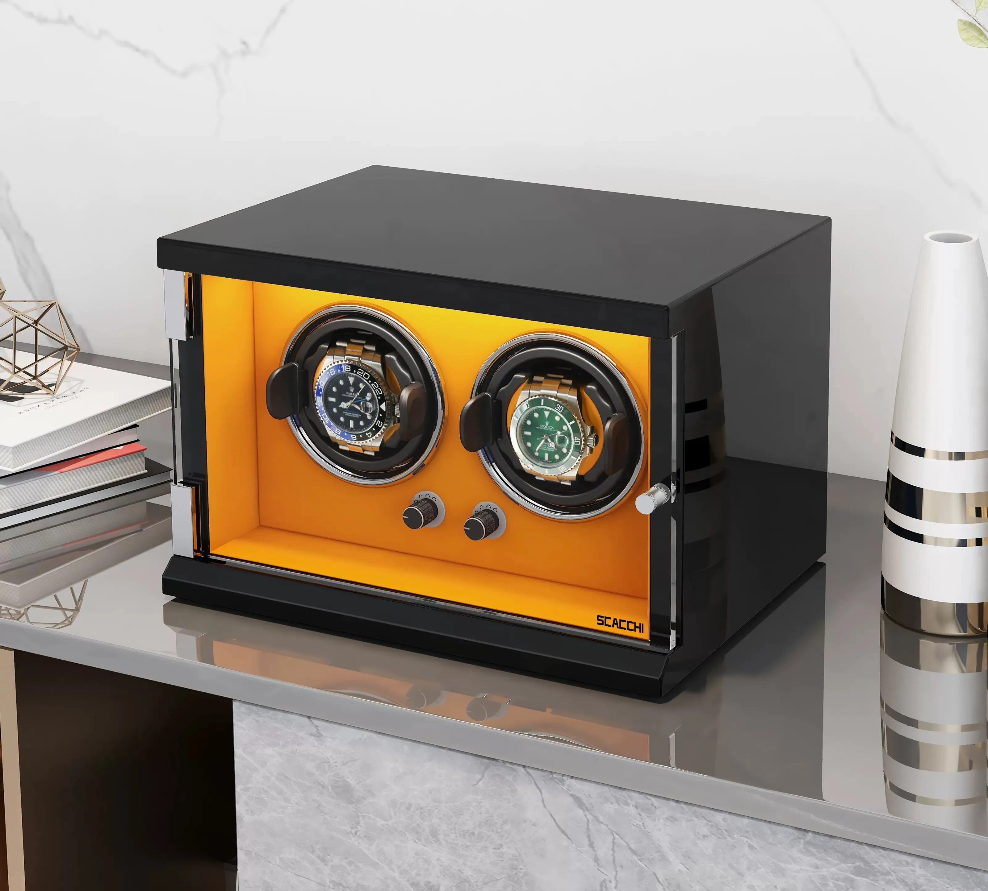 Automatic Mechanical Watch Winder Box for 2 Watch Vertical