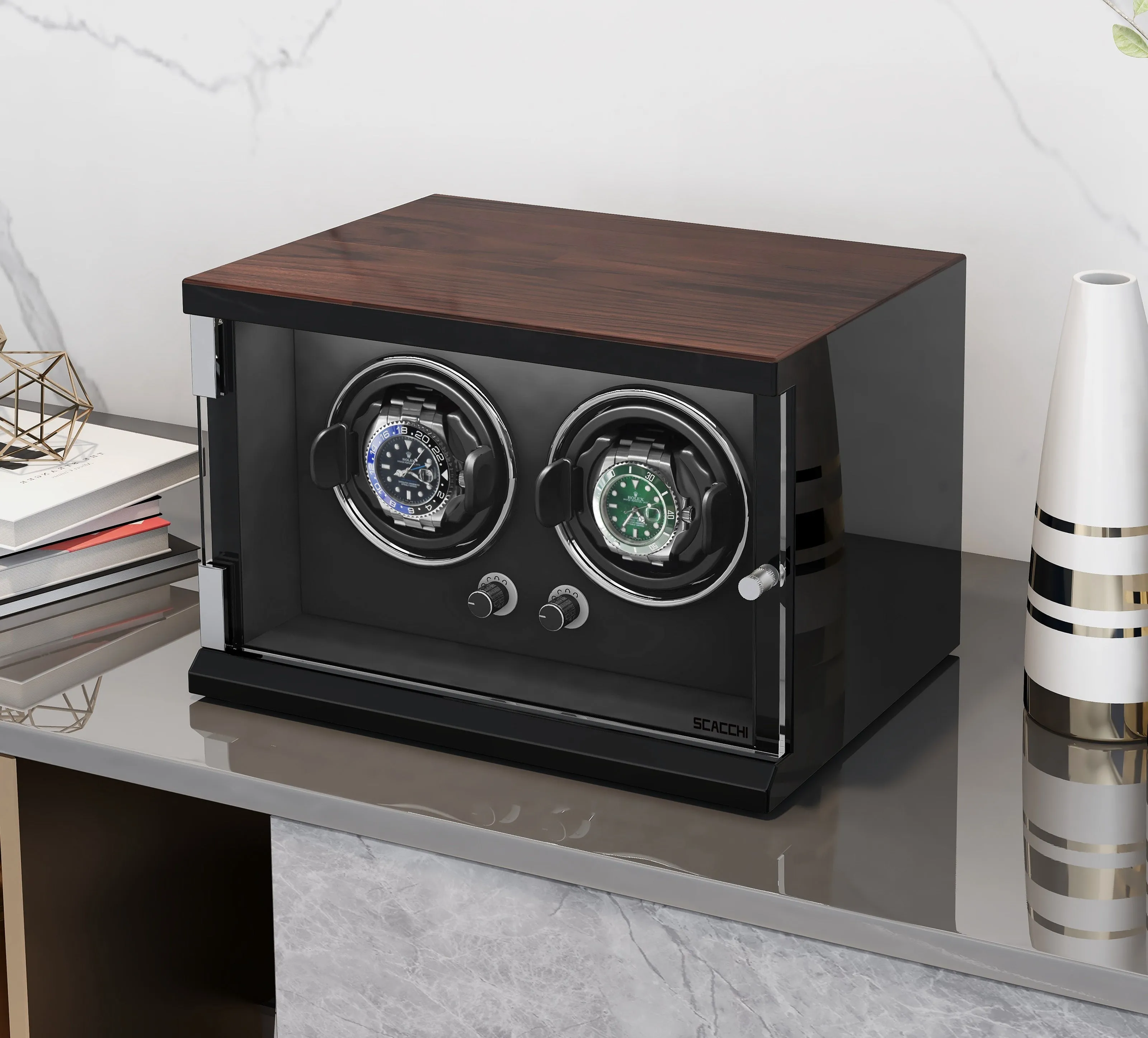Automatic Mechanical Watch Winder Box for 2 Watch Vertical