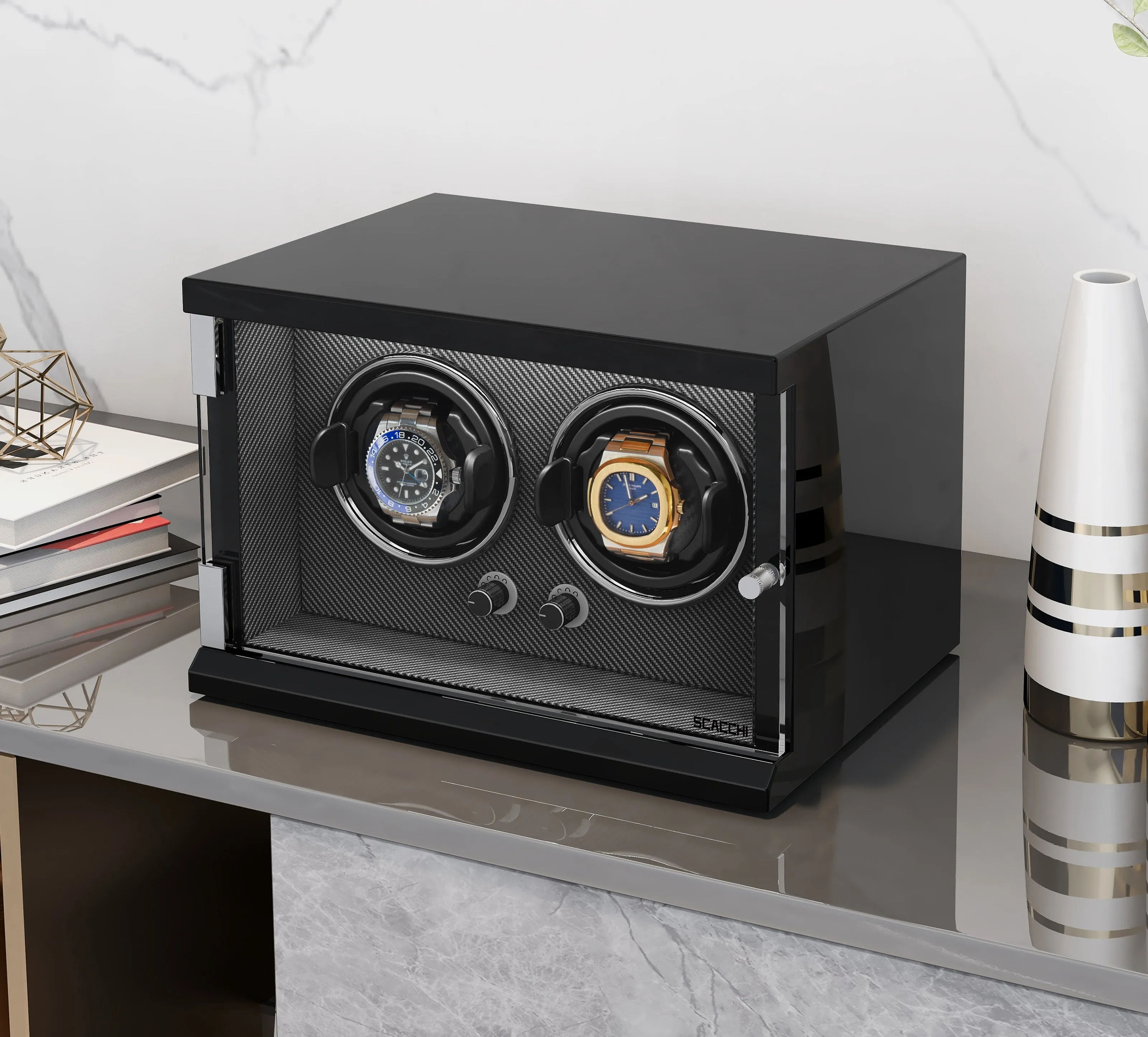 Automatic Mechanical Watch Winder Box for 2 Watch Vertical