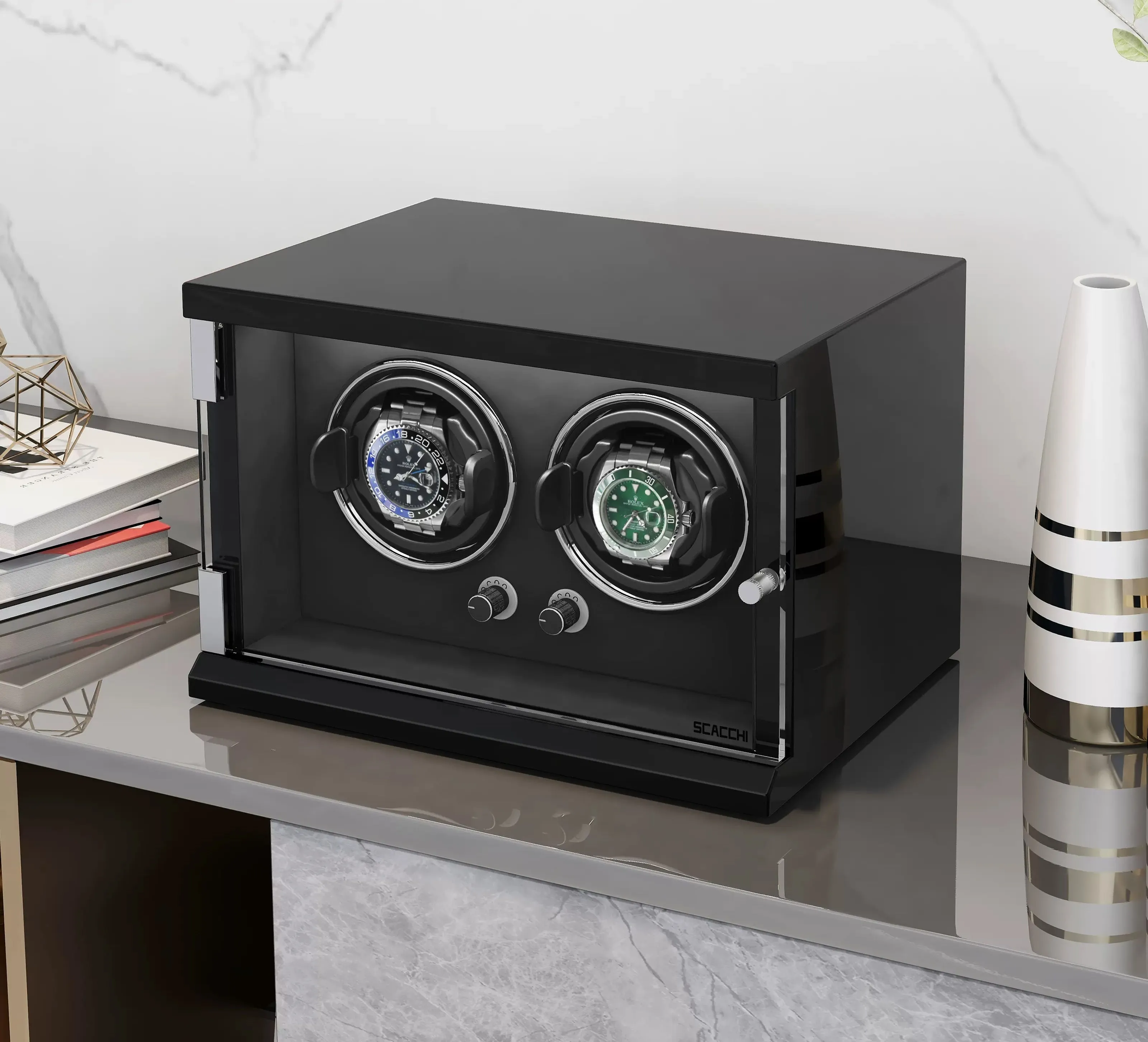 Automatic Mechanical Watch Winder Box for 2 Watch Vertical