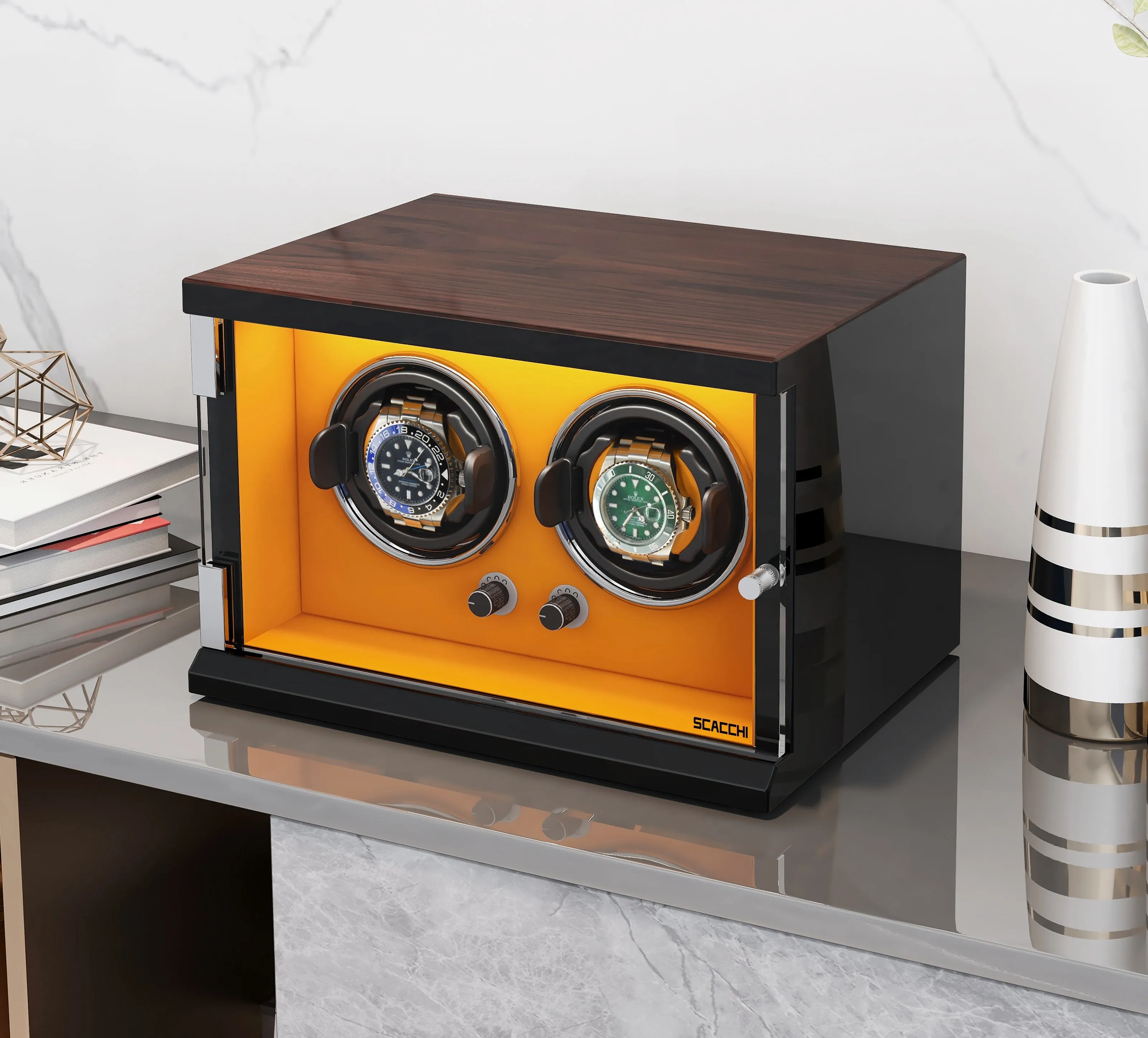 Automatic Mechanical Watch Winder Box for 2 Watch Vertical