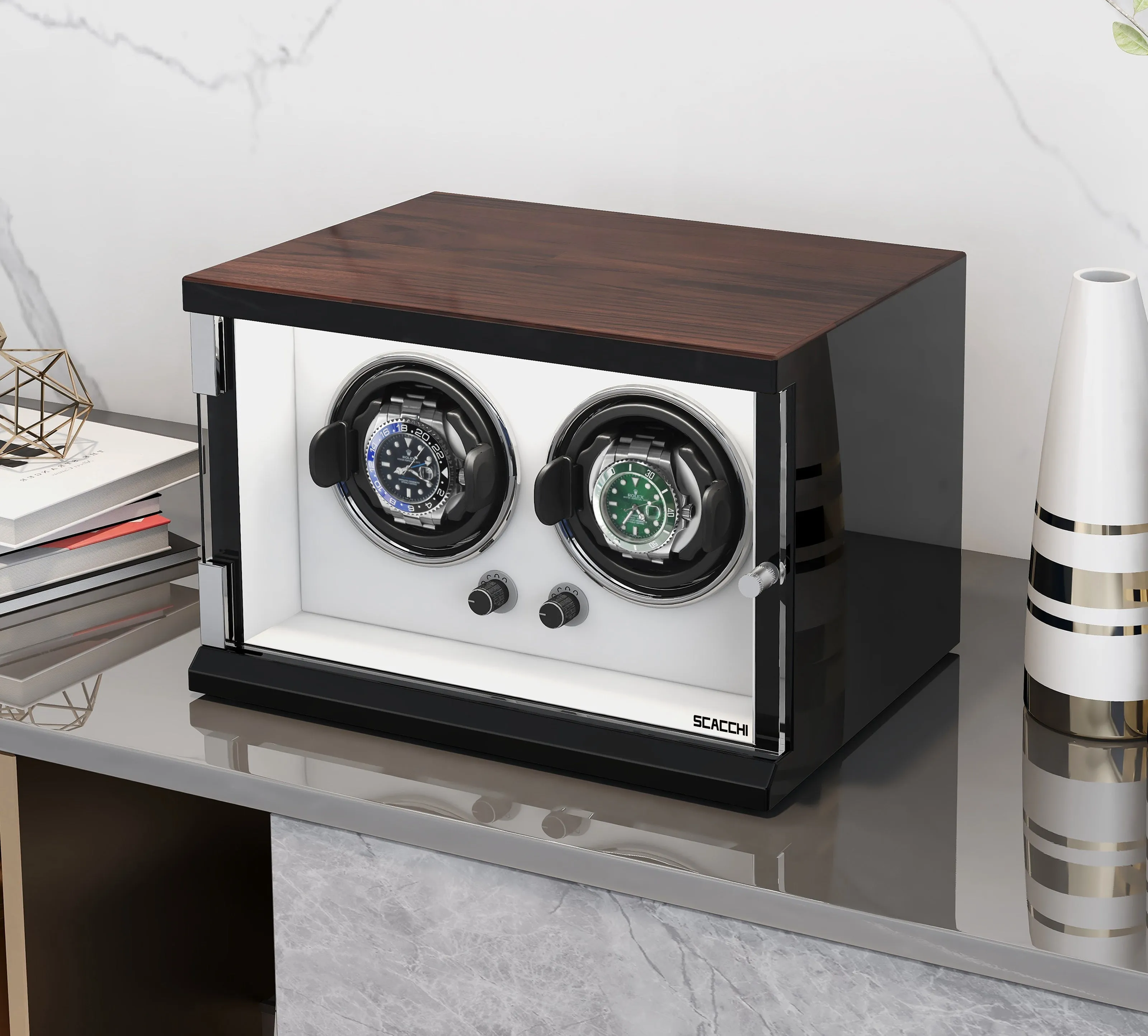 Automatic Mechanical Watch Winder Box for 2 Watch Vertical
