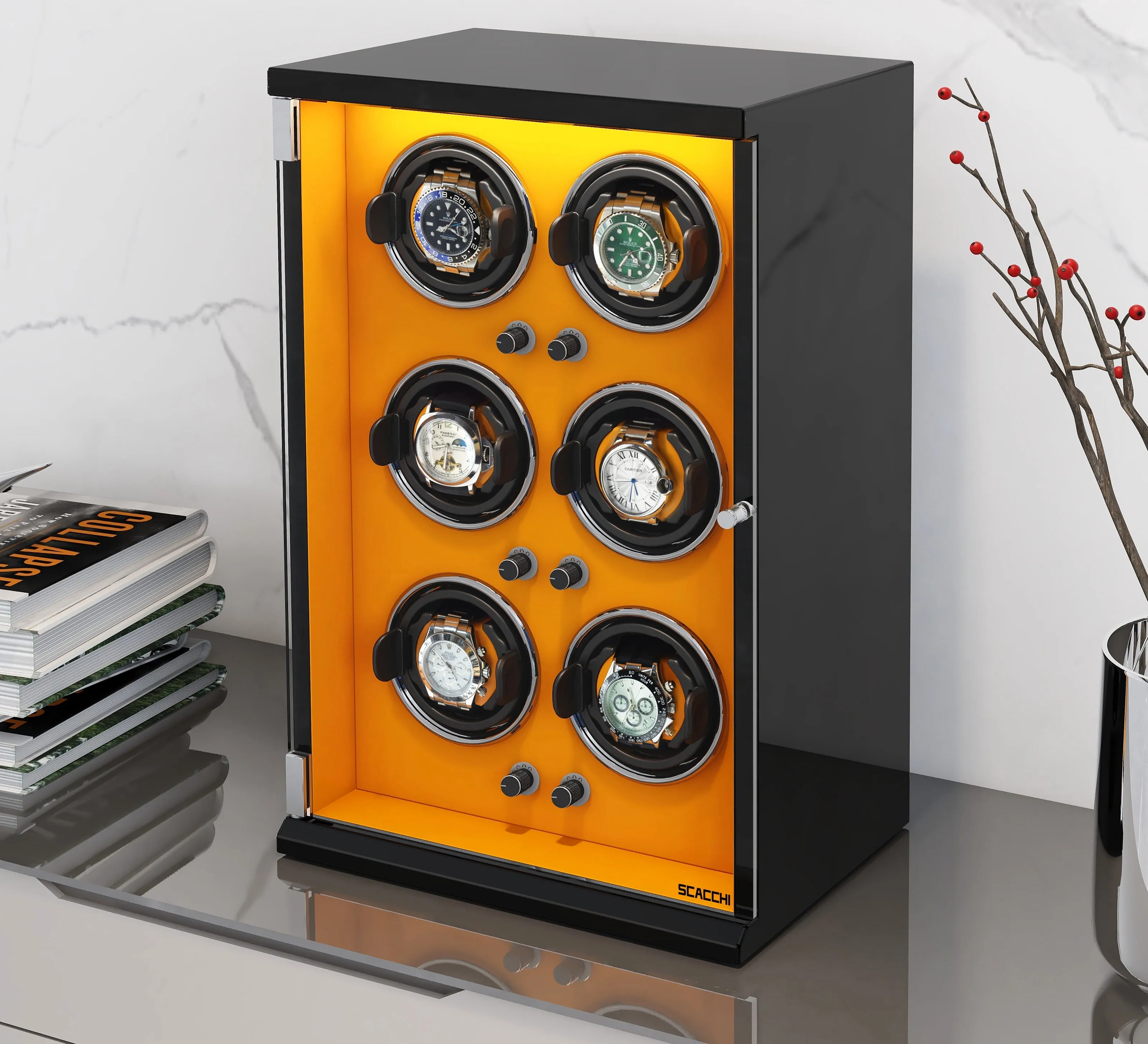 Automatic Mechanical Watch Winder Box for 6 Watch Vertical