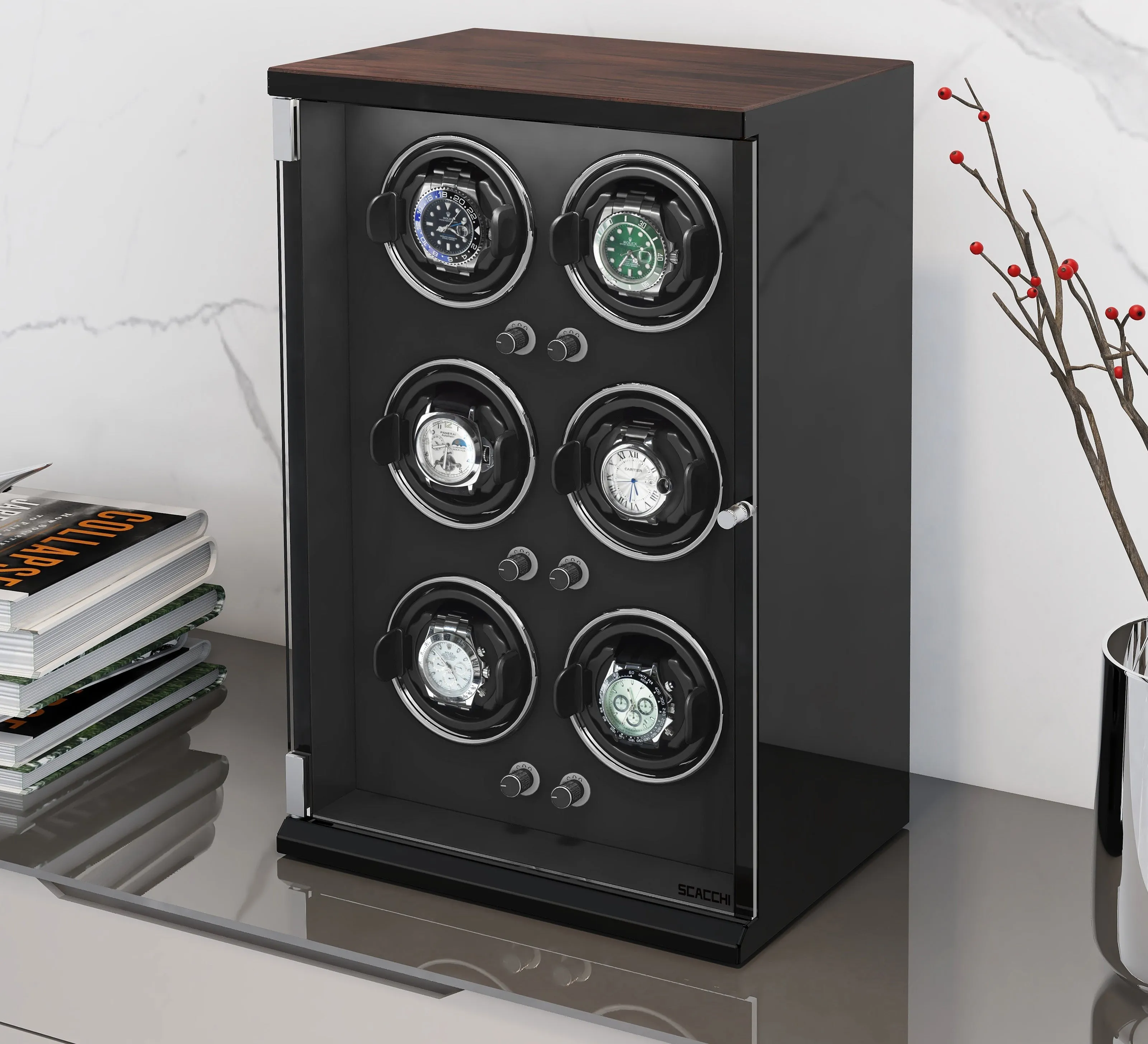 Automatic Mechanical Watch Winder Box for 6 Watch Vertical