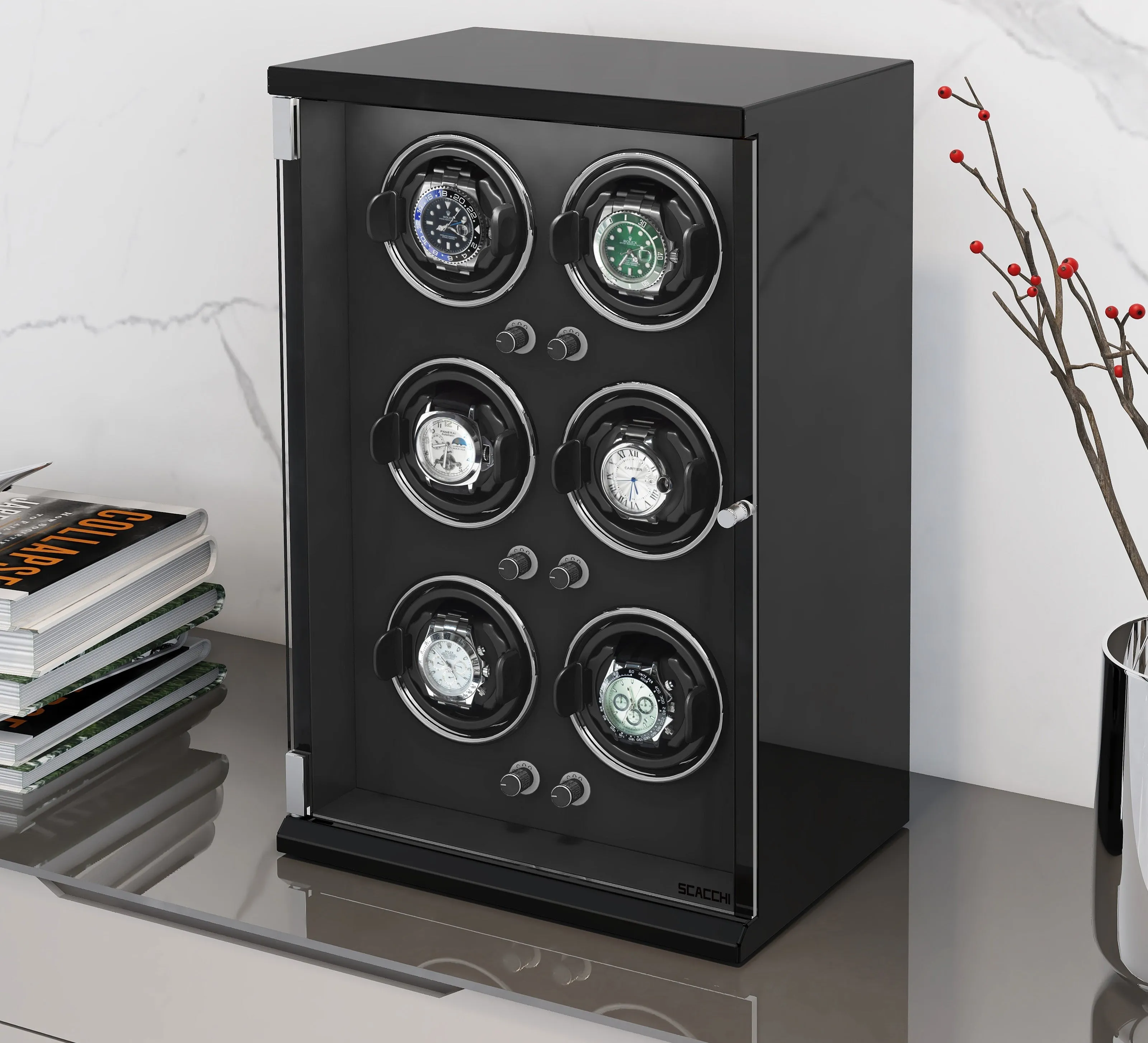 Automatic Mechanical Watch Winder Box for 6 Watch Vertical