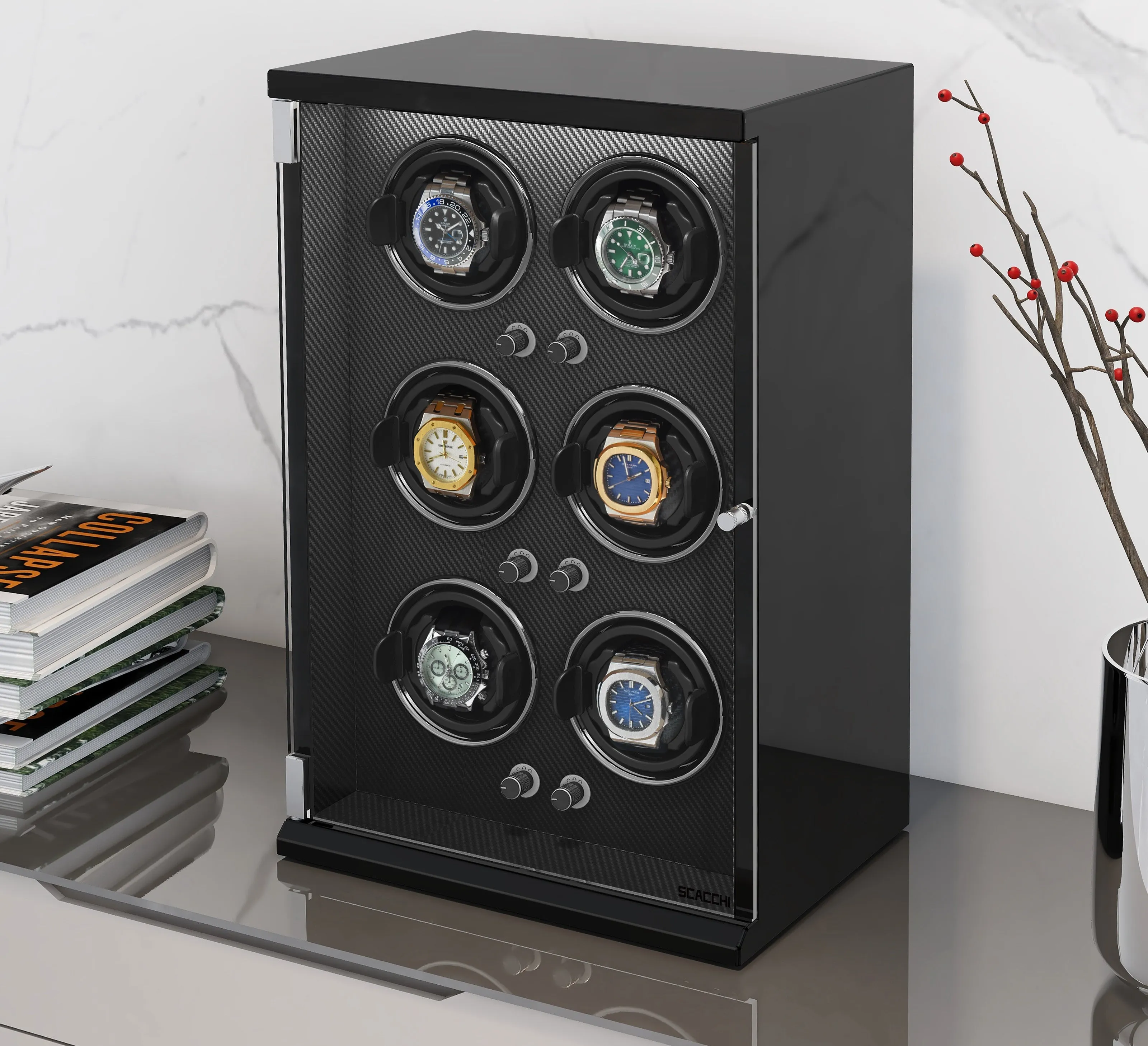 Automatic Mechanical Watch Winder Box for 6 Watch Vertical