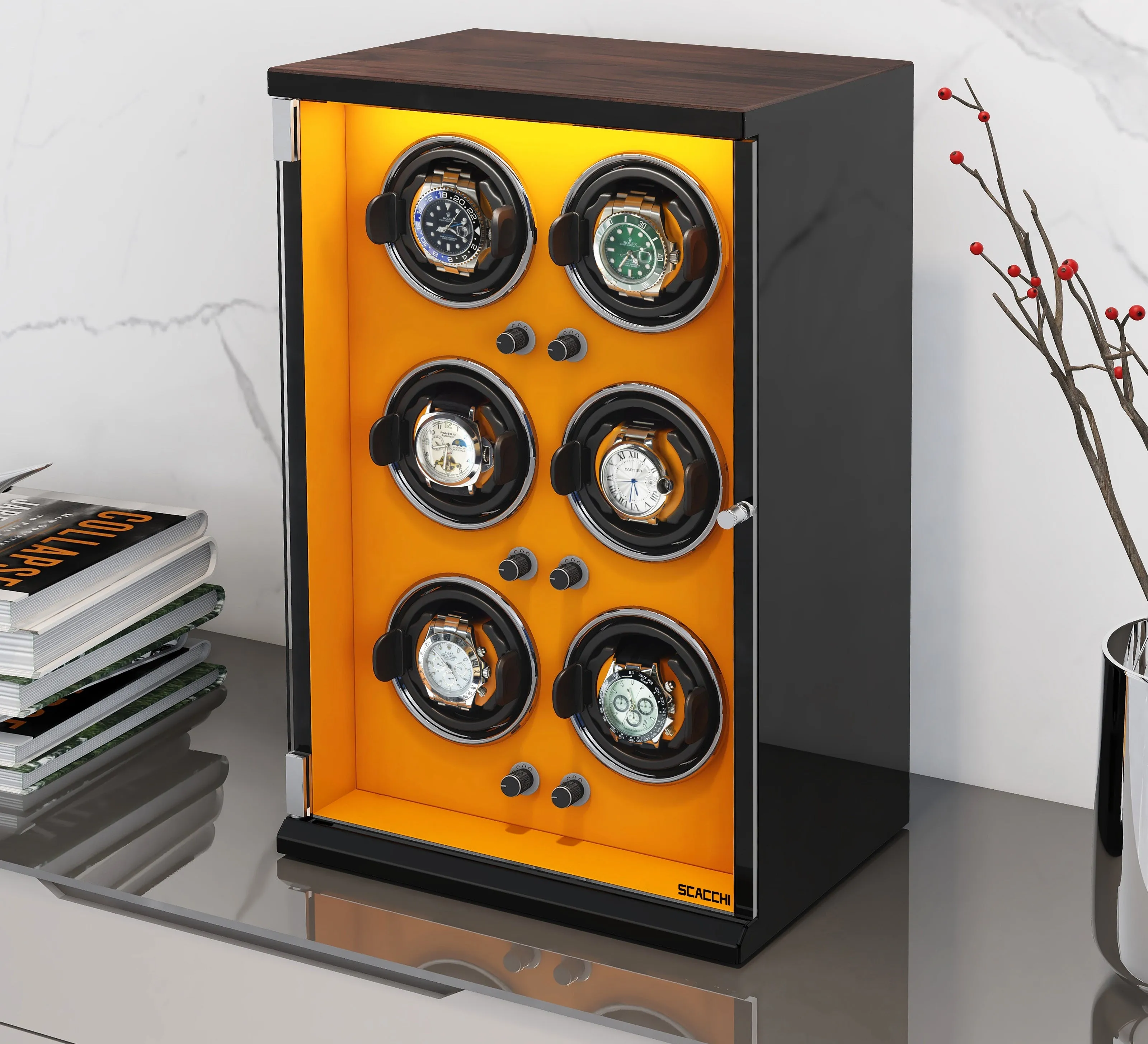 Automatic Mechanical Watch Winder Box for 6 Watch Vertical