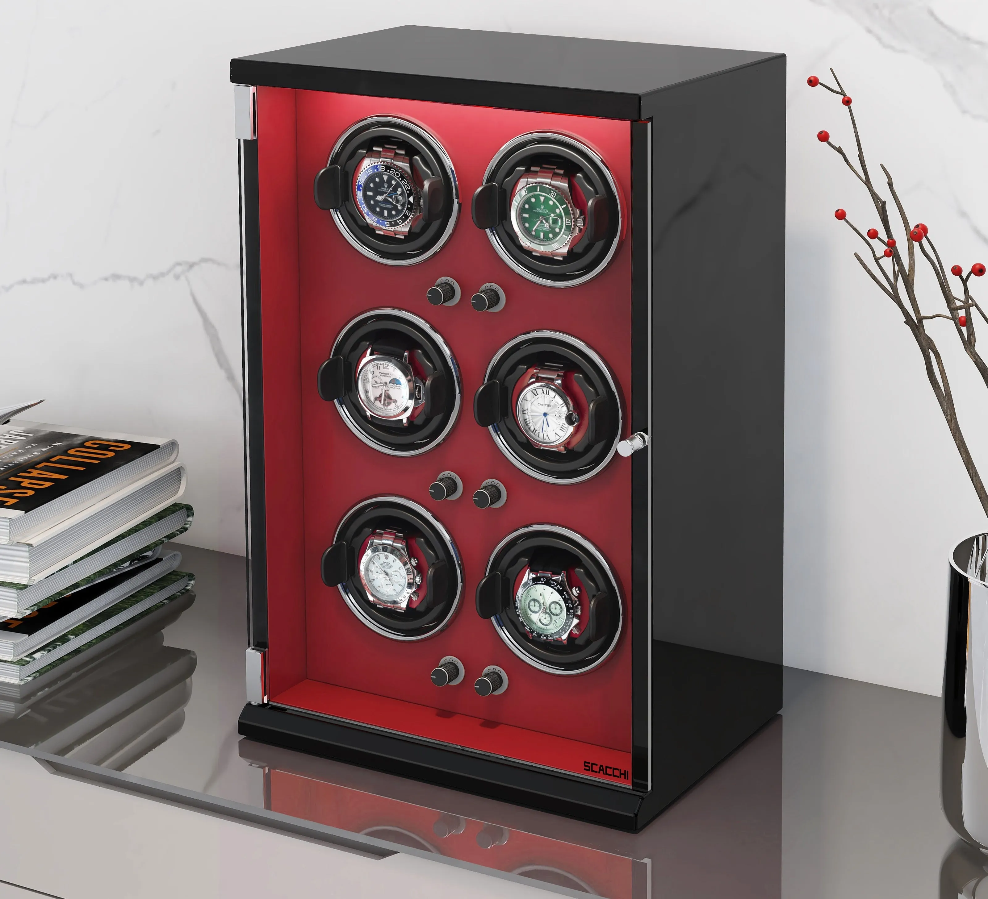 Automatic Mechanical Watch Winder Box for 6 Watch Vertical