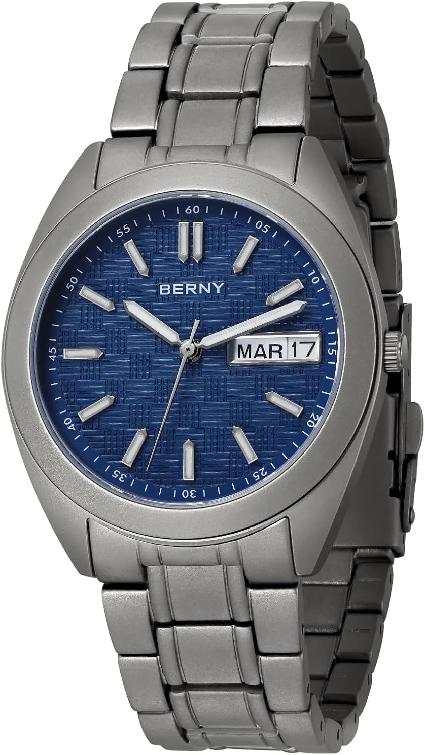 BERNY Titanium Watch for Men Japanese Quartz Movement Analog Quartz Watches Super Luminous Sapphire Glass 10ATM Waterproof
