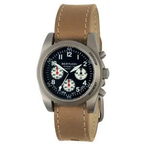Bertucci Mens A-11T Americana Black Dial Canoe Matte Horween Analine Latigo Leather Band Chronograph Watch - 13347