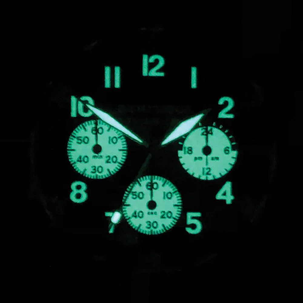 Bertucci Mens A-11T Americana Black Dial Canoe Matte Horween Analine Latigo Leather Band Chronograph Watch - 13347