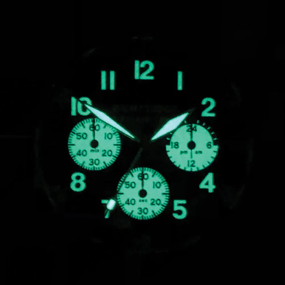 Bertucci Mens A-11T Americana Black Dial Matte Horween Analine Latigo Leather Band Chronograph Watch - 13345