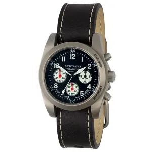 Bertucci Mens A-11T Americana Black Dial Matte Horween Analine Latigo Leather Band Chronograph Watch - 13345