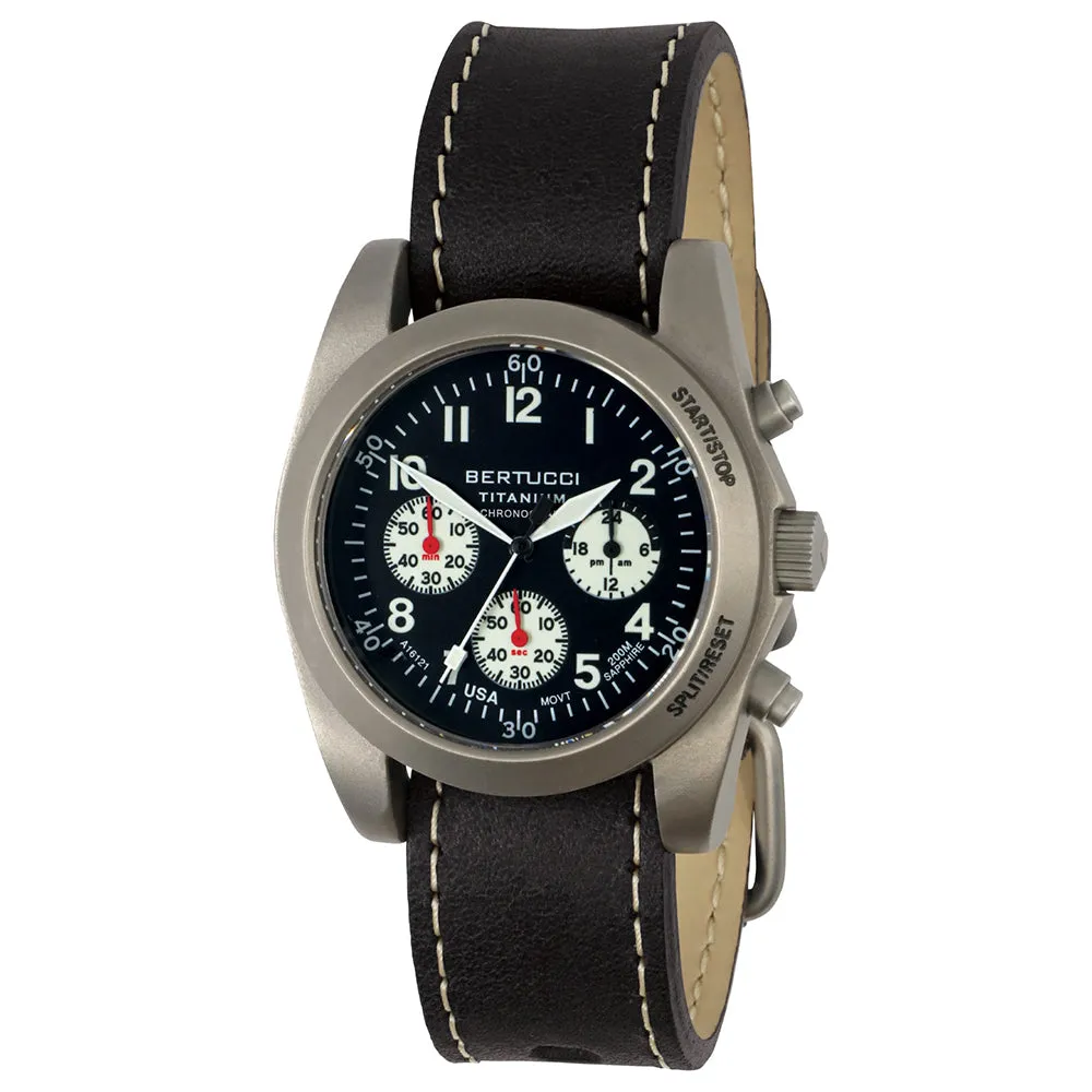 Bertucci Mens A-11T Americana Black Dial Matte Horween Analine Latigo Leather Band Chronograph Watch - 13345
