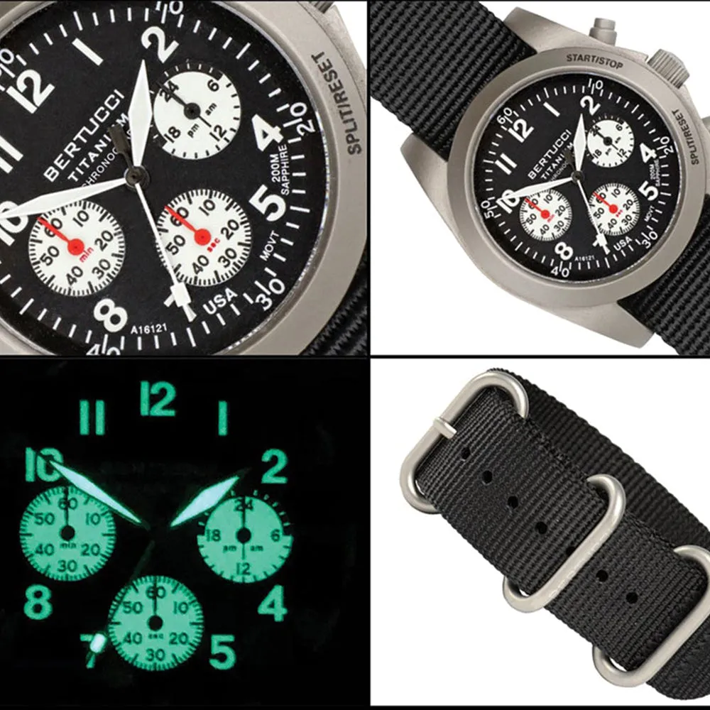 Bertucci Mens A-11T Americana Black Dial Nylon Band Chronograph Watch - 13343