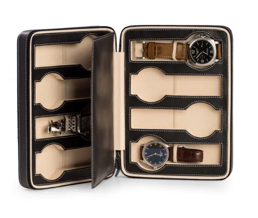BeyBerk Black Leather 8 watch Travel Case