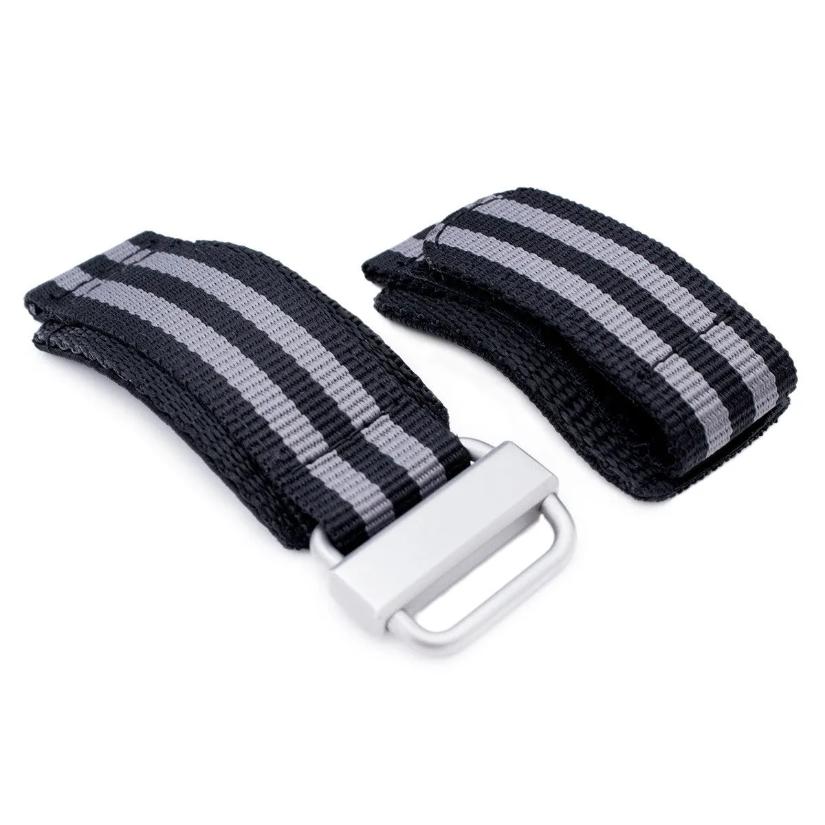 Black & Grey Nylon Hook-and-loop watch strap, Sandblasted