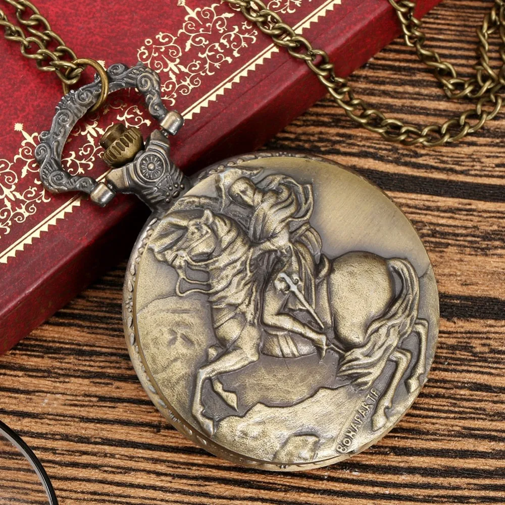 Bronze Napoleon Bonaparte Horse Knight Design Antique Quartz Pocket Watch