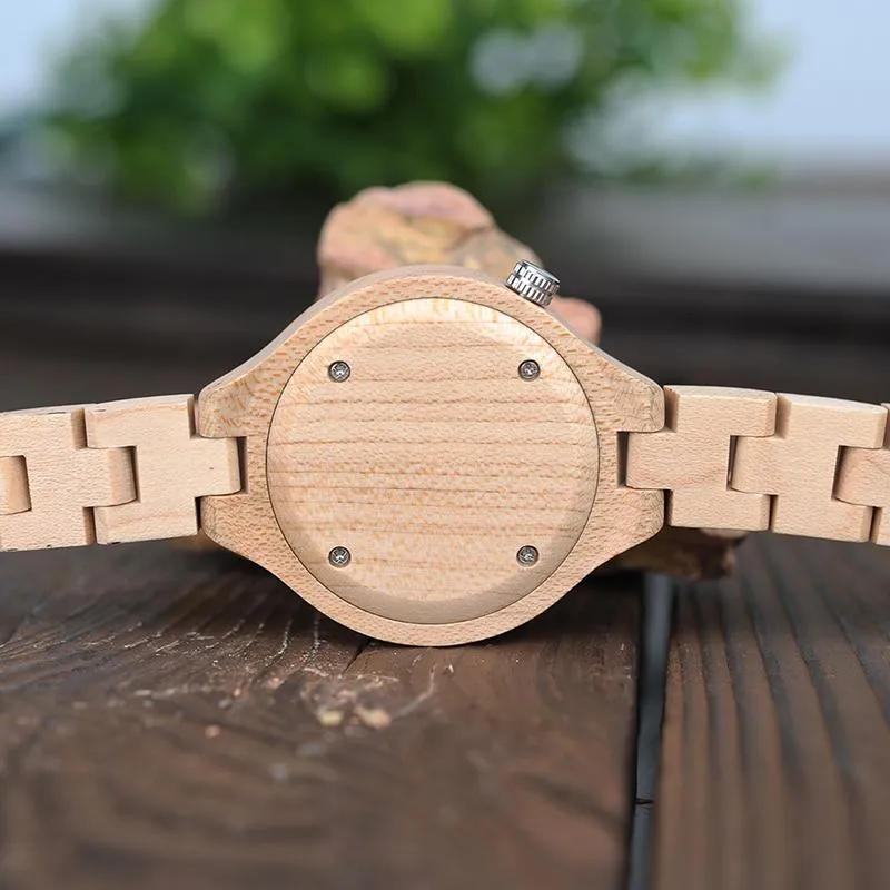 Exquisite Slant Logo Wooden Band Quartz Wristwatches for Women