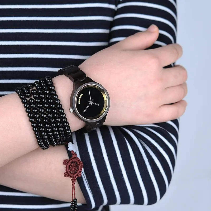 Exquisite Slant Logo Wooden Band Quartz Wristwatches for Women