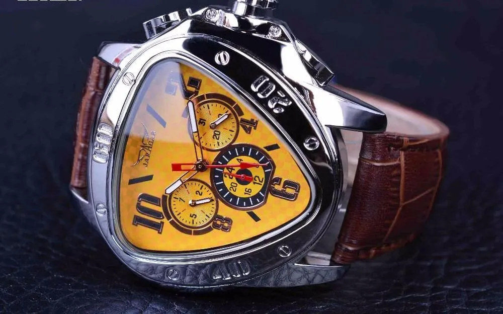 Geometric Triangle Design Genuine Leather Strap Automatic Men's Wristwatch