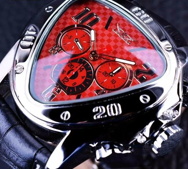 Geometric Triangle Design Genuine Leather Strap Automatic Men's Wristwatch