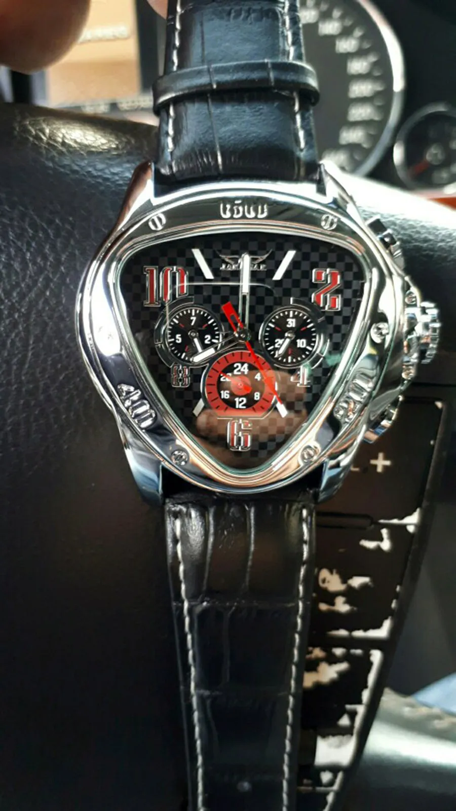 Geometric Triangle Design Genuine Leather Strap Automatic Men's Wristwatch