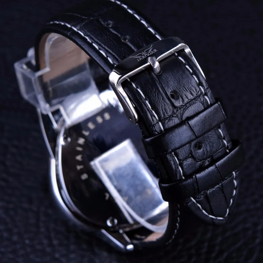 Geometric Triangle Design Genuine Leather Strap Automatic Men's Wristwatch