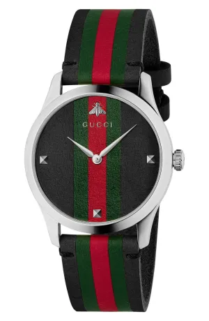 Gucci YA1264079 G-Timeless Leather Strap, 38mm Women Watches Lexor Miami