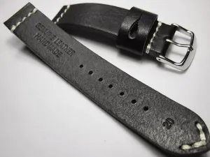 Handmade Black Italian Calfskin Watch Strap and White Stitches 20mm Diving Watch Mountaineering Watch