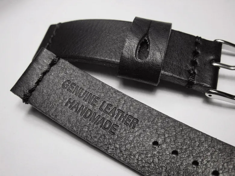 Handmade Black Italian Calfskin Watch Strap and White Stitches 20mm Diving Watch Mountaineering Watch