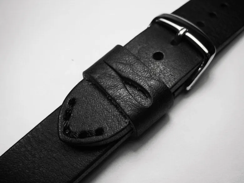 Handmade Black Italian Calfskin Watch Strap and White Stitches 20mm Diving Watch Mountaineering Watch