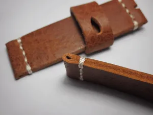 Handmade Brown Italian Calfskin Watch Strap and White Stitches 20mm Diving Watch Mountaineering Watch