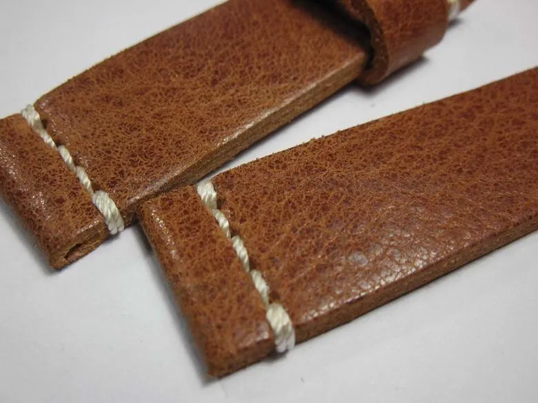 Handmade Brown Italian Calfskin Watch Strap and White Stitches 20mm Diving Watch Mountaineering Watch