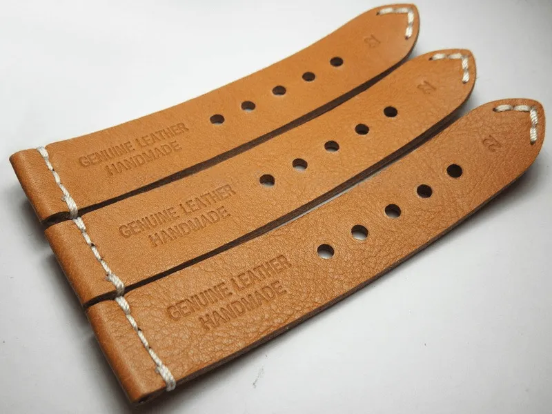 Handmade Brown Italian Calfskin Watch Strap and White Stitches 22mm Diving Watch Mountaineering Watch