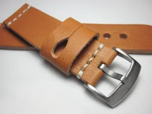 Handmade Brown Italian Calfskin Watch Strap and White Stitches 22mm Diving Watch Mountaineering Watch