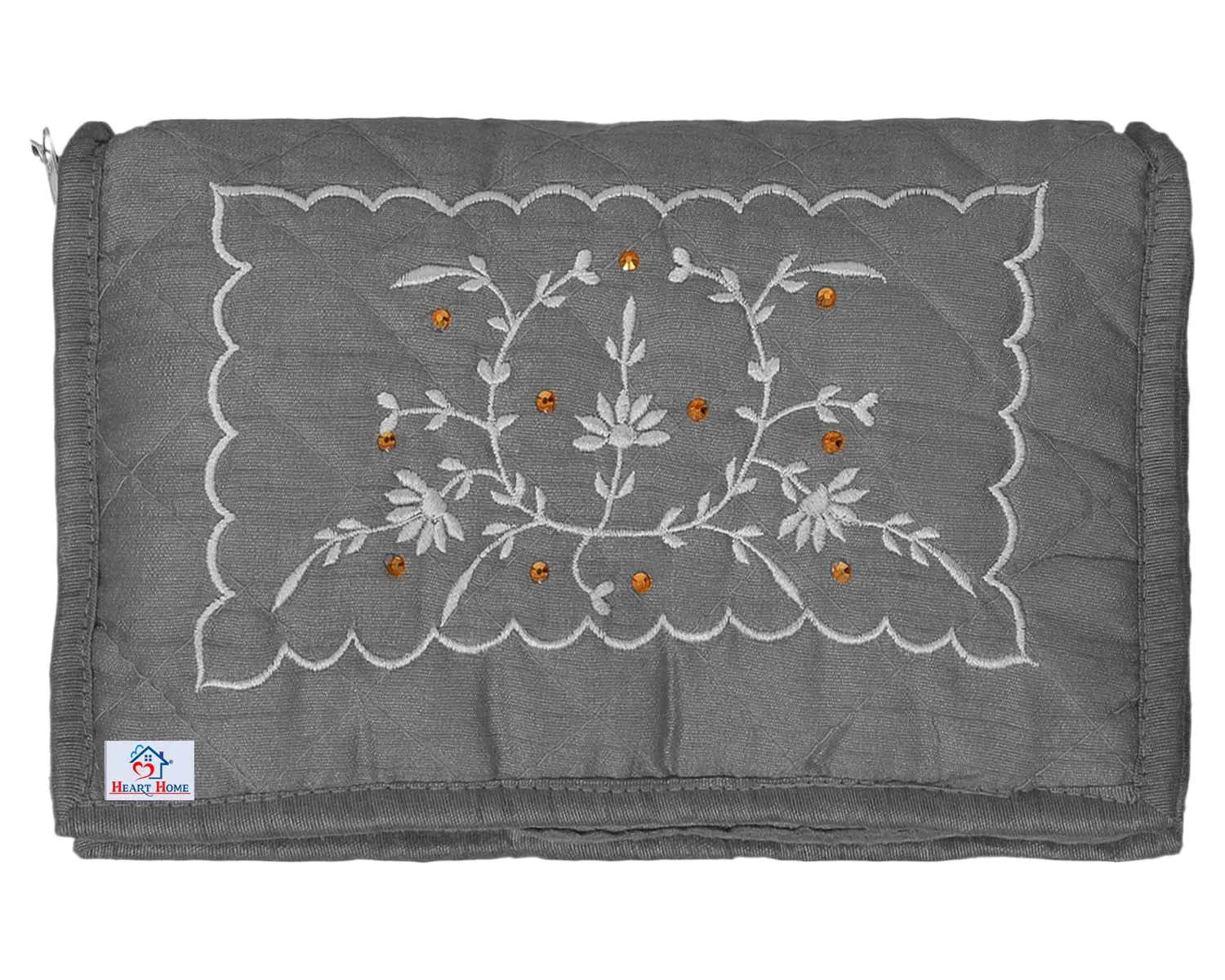Heart Home Embroidery Design Satin Jewellery Organizer For Small Jewellery With 4 Pouches Pack Of 2 (Grey) 54HH4069.